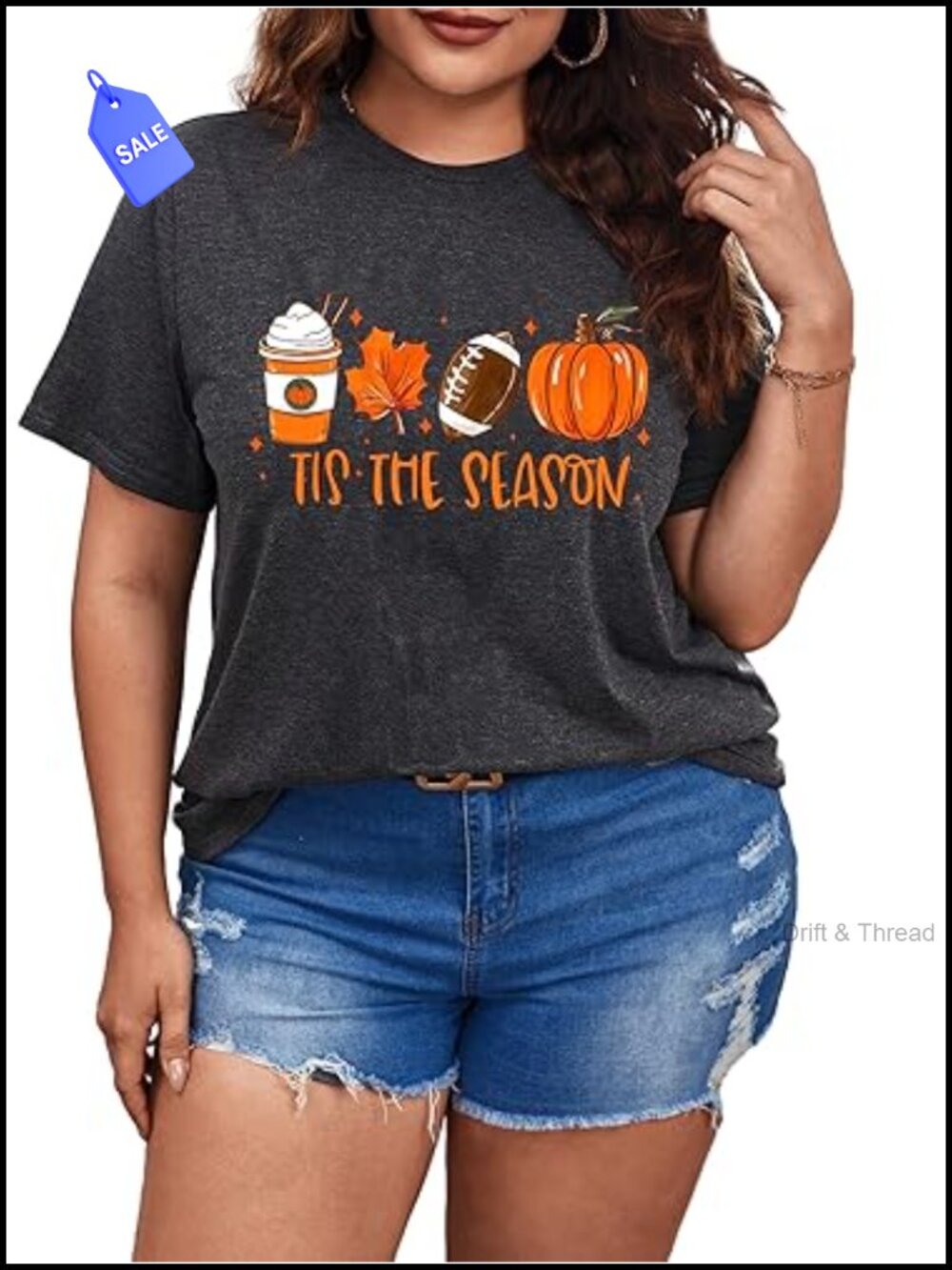 Women's Plus Size Fall Tis The Season Graphic T-Shirt Crew Neck Short Sleeve